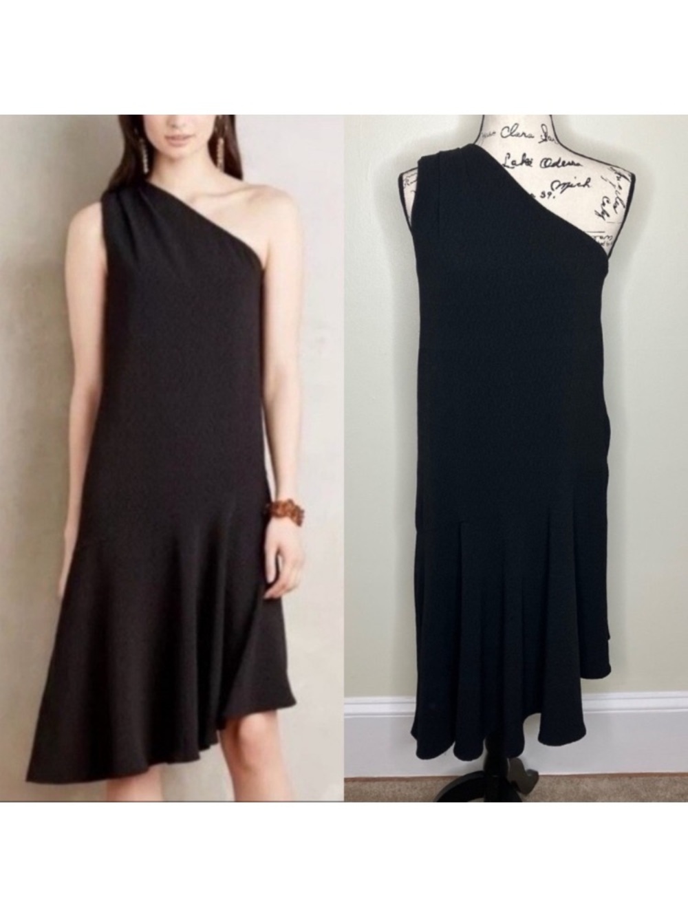 Anthropologie HD in Paris Nemesia black one shoulder asymmetrical dress 4 - Picture 1 of 6